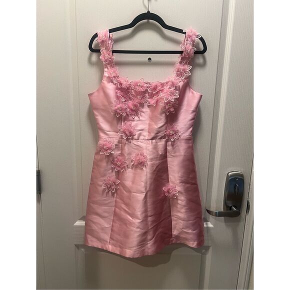 ELLIATT Elder Floral Decal Applique Mini Dress In Pink wedding Guest size L NWT - Picture 4 of 7